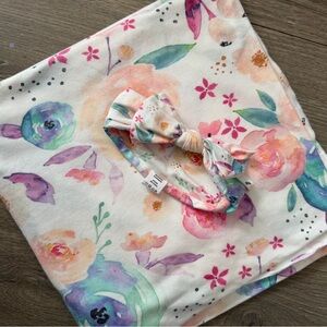 Copper Pearl Swaddle and matching headband in Bloom